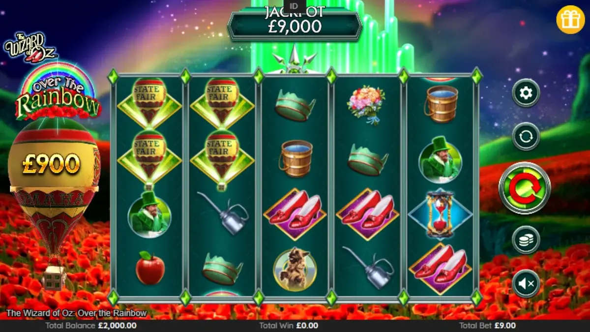 The Wizard of Oz: Over the Rainbow slot interface na may makukulay na tema ng pantasya