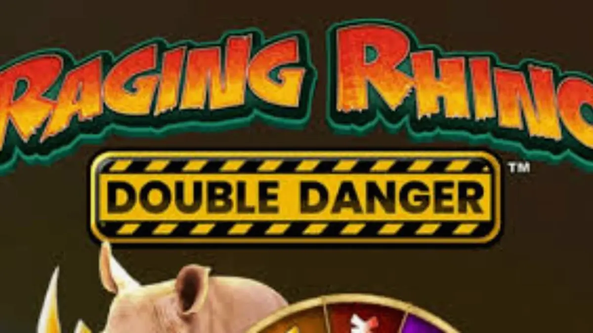 Raging Rhino Double Danger slot gameplay interface na nagpapakita ng African savannah theme.