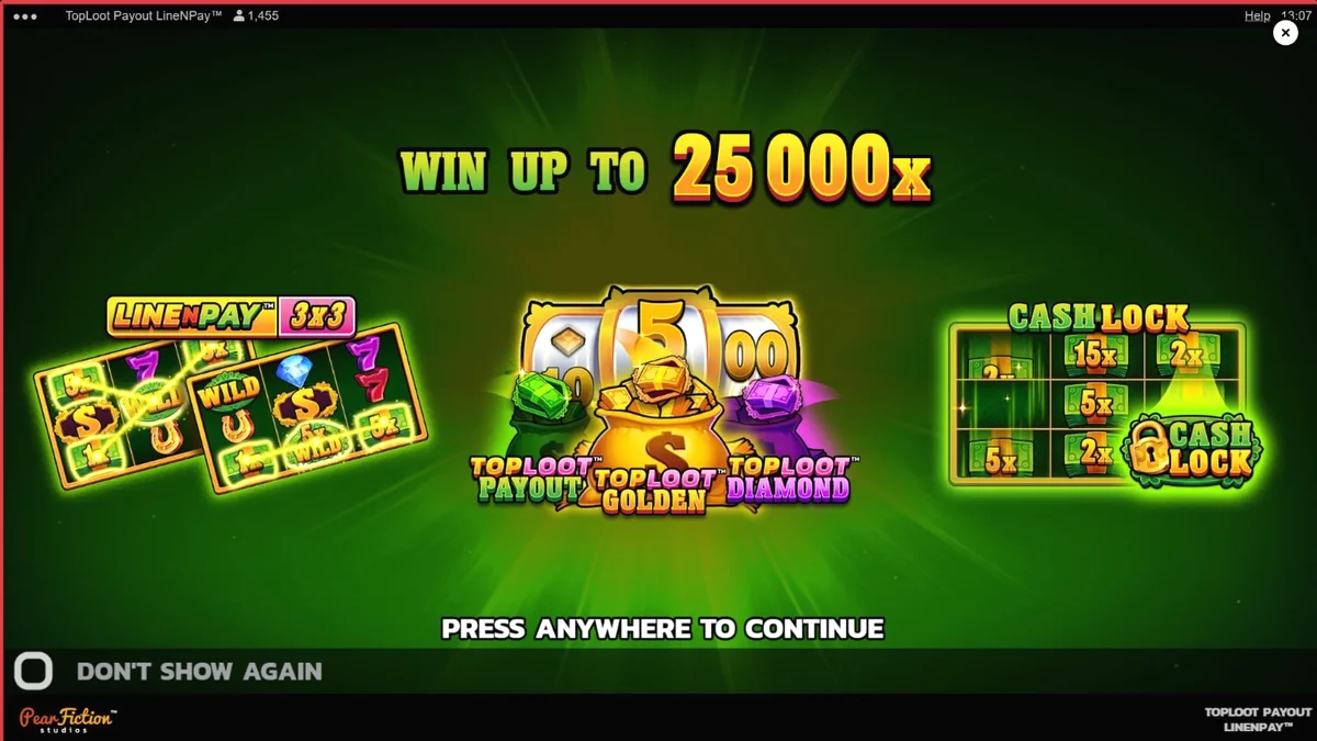 Ang visual na disenyo ng TopLoot Payout LineNPay na nagpapakita ng 3x3 grid na puno ng mga gintong simbolo at mamahaling bato.